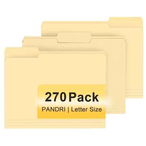 File Folder, PANDRI 270 Pack File Folder, 1/3 Cut Tab, Letter Size, Filing Folder for Office School Business, Manila