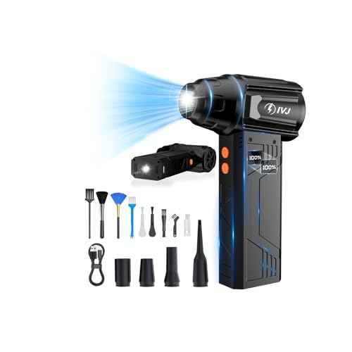 IVJ Compressed Air Duster, 180000RPM Super Power Cordless Electric Air Duster with LED Light Rechargeable 4 Gear Adjustable Mini Air Duster, Dust Blower for Computer, Keyboard, House, Outdoor and Car