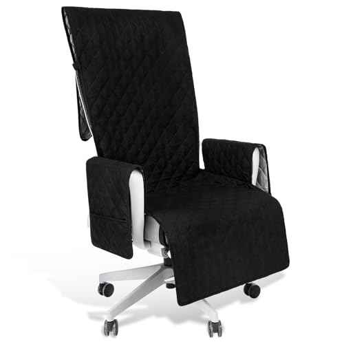 Executive Office Chair Covers with Arms Computer Large Desk Chair Cover Protector Quilted Water Resistant Executive Boss Cover Washable with Non Slip Buckle Universal Office Chairs with Arm Covers