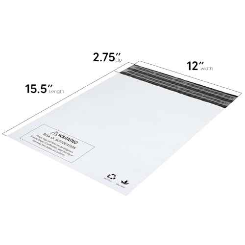 HouseLabels - 25 count - 12x15.5 inch (Size #5) Strong, Tearproof White Returnable Poly Mailers with Suffocation Warning and a Second Adhesive Strip which Creates a New Closure for Return Shipping