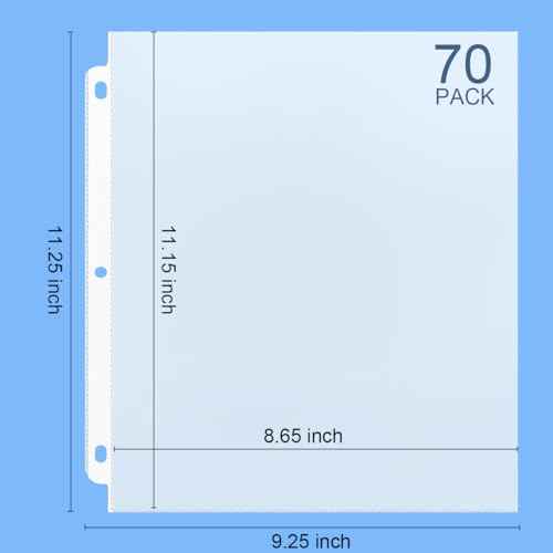 70Pack Sheet Protectors, Clear Heavy Duty Plastic Page Protectors for 3 Ring Binder, Top Loading Sheet Protectors 8.5 x 11¡± for Photo, Paper, Document Protector