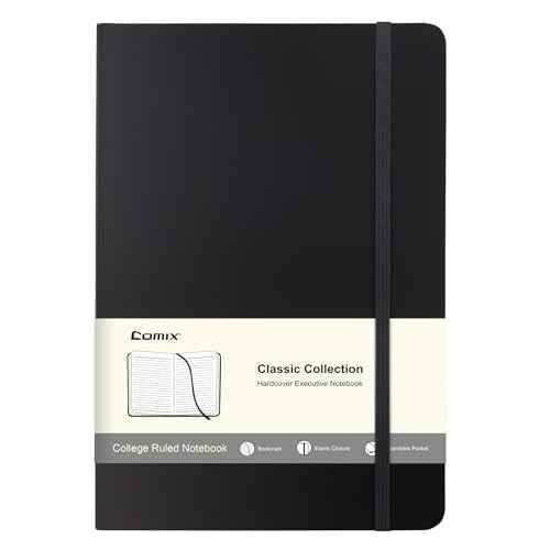 Comix Lined Journal Notebook for Women Men, Journaling Notebooks for Office School Home, 240 Pages, 5.5" x 8.3", College Ruled, A5, Hardcover, Black