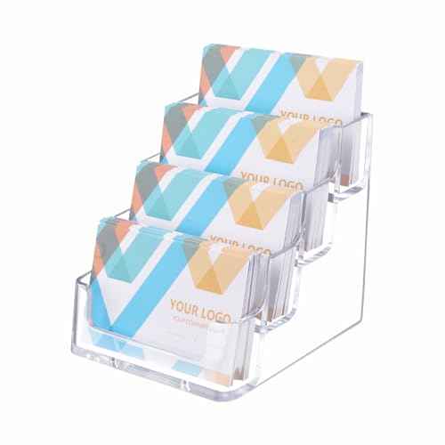 HSYMQ 1 Piece Desktop Clear Business Card Holder, Plastic Card Display Stand, 4 Tier Acrylic Card Holder for Office