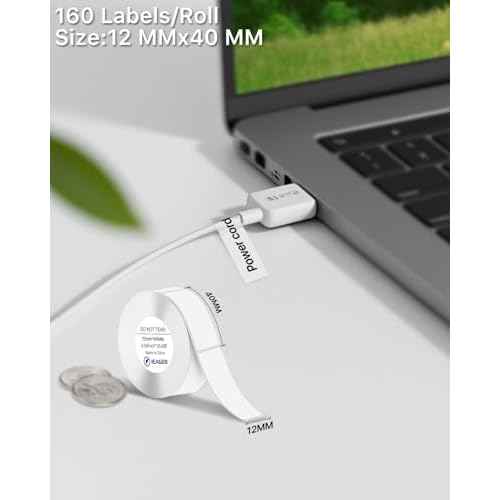 iEager Label Maker Tape, 12mm x 40mm, White Thermal Sticker for Label Maker Machine, Household Storage Labels, Self-Adhesive Stickers, Set of 3