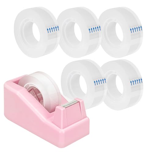 JEFURE Lightweight Desktop Tape Dispenser with 6 Rolls - 1-Inch Core, Pink