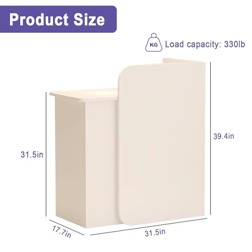 BFECGDXT Reception Desk with Counter, L-Shaped Left Corner, White - 31.5 x 17.7 x 39.4 in