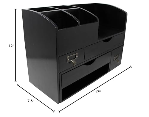 Executive Office Solutions Adjustable Wooden Desk Organizer For Desktop, Tabletop, Office or Counter – Wood Storage Shelf Rack For Office Supplies, Desk Accessories, or Mail – Black