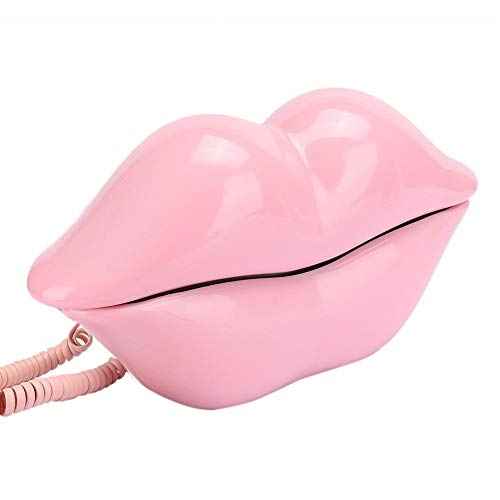 Vikye Landline Phone, European Style Home Telephone, Fashionable Pink Lips Shape Desktop Landline Phone Creative Telephone for Home and Office Use(Pink)