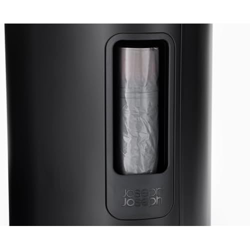 Joseph Joseph EasyStore Stainless Steel 5 Liter/1.3 Gallon Pedal Trash Can with Bin Liner Storage, Soft-Close Lid, Removable Inner Bucket, for Bathroom, Bedroom, Office, Matt Black