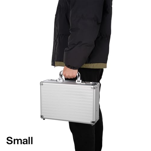 File Organizer Storage Box - 14.2 x 9.8 x 4.5 Inch Medium, Portable Locking Storage Totes with Dual Combination Locks, Lock Boxes for Personal Items, Cash, Briefcase - Silver
