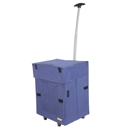 dbest products Bigger Smart Cart, Blue Collapsible Rolling Utility Cart Basket Grocery Shopping Teacher Hobby Craft Art