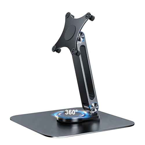 Portable Monitor Stand VESA 75x75mm Holes M4 Anti-Loss Screws, Aluminum Alloy Base, Fits 7"- 18", 15.6" 16" 17" 17.3" 18" Inch Small Monitors Lay Flat, Black Desk Mount (Not Fits100x100mm)