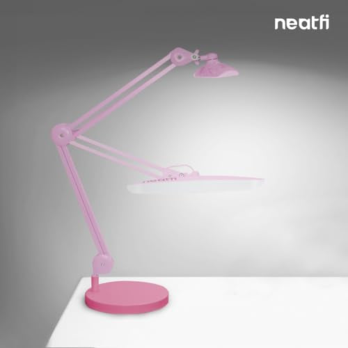 Neatfi 9.84" Diameter Round Weighted Base, 19.62 Pounds, Compatible with Desk Lamps and Magnifying Lamps for Home Office Use (Pink)