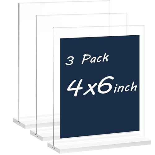newnewshow 4x6 Inch Clear Acrylic Sign Holder, Display Stand, Plastic Card Holder for Business, Office, Retail (4x6 Inch 3 Pack)