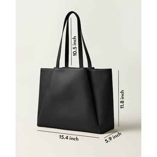 Work Tote Bags for Women 15.6 Inch - Laptop Tote Bag with Zip Compartments - Large PU Leather Office Purse Computer Briefcase
