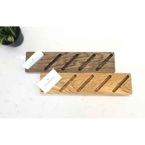 Oak Wood Multiple Business Card Holder - 5 Slot Modern Card Stand for Office Desk, Perfect Professional Card Organizer for Men and Women, Stylish and Functional Design (Dark Brown)
