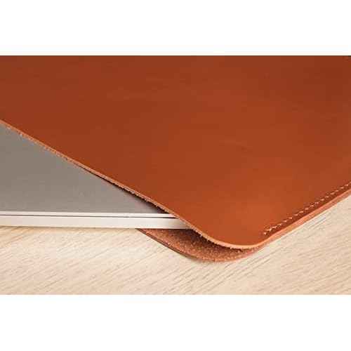 Genuine Leather Mac Sleeve for 13-inch MacBook Air 2018-2023 M1 M2 A2337 A2179 A1932 2018-2021, MacBook Pro M1/A2338 A2251 A2289 2016-2023, 12.9 iPad Pro case Bag Handmade Cognac