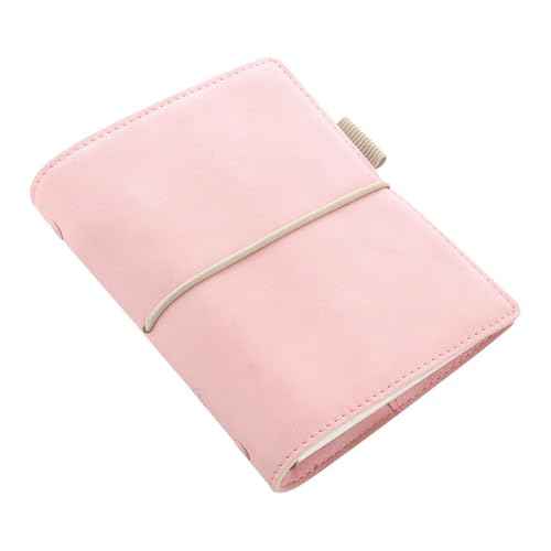Filofax Domino Soft Organizer, Pocket Size, Pale Pink - Smooth, Leather-Look, Grain Effect, Tactile, Six Rings, Week-to-View Calendar Diary, Multilingual, 2025 (C022581-25)