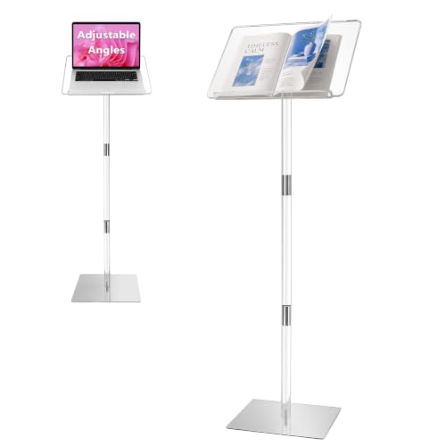 Koretech Clear Acrylic Podium Stand with Metal Base, 48in Tall, 16x12in Top - Lectern for Classroom & Events