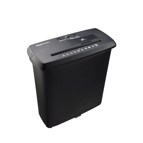 Amazon Basics 8-Sheet Strip Cut Paper & CD Credit Card Shredder with Basket - With Bin