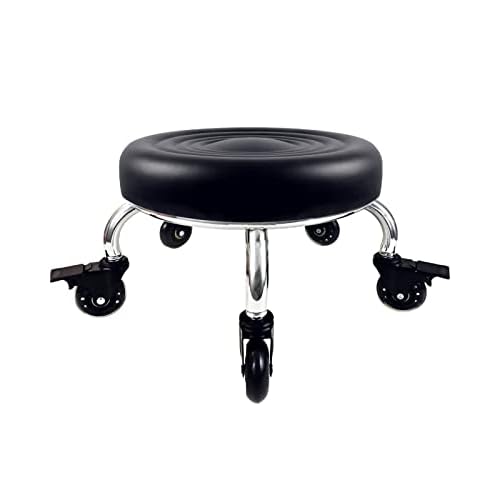 Rolling Stools with Wheels Heavy Duty 450LB VAPAA TAIDE Waterproof PU Leather High Weight Capacity Roller Seat and Crystal Universal Wheels for Men Women Boy Girl Garage Salon Home Office Black