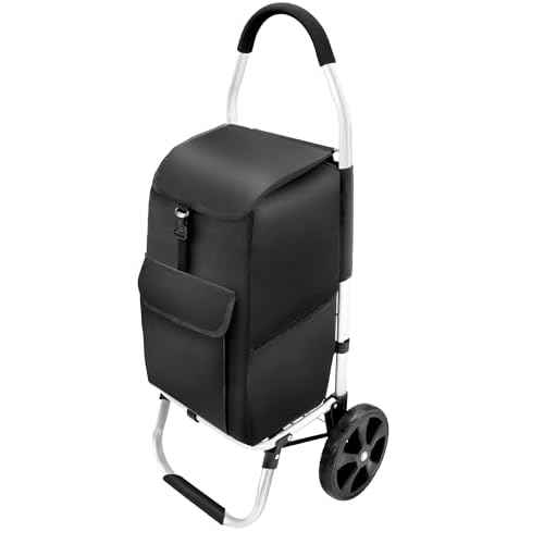 2 in 1 Shopping Cart, 330 lbs Grocery Cart on Wheels, Foldable, Load-Bearing Hand Truck with Black Waterproof Bag for Shopping, Moving, Groceries, Luggage,Office.