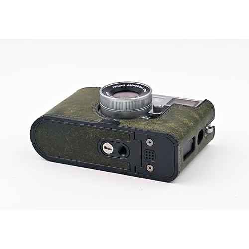 Handmade Genuine Leather Camera Half Case for FUJIFILM X-Half/FUJIFILM X-Half Camera Case - Top Layer Cowhide Body + Metal Base Plate (Matte Green)