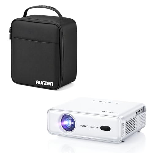 Aurzen D1R Smart Projector Bundle with Carrying Case, 1080P FHD, Roku Built-in, Dolby Audio