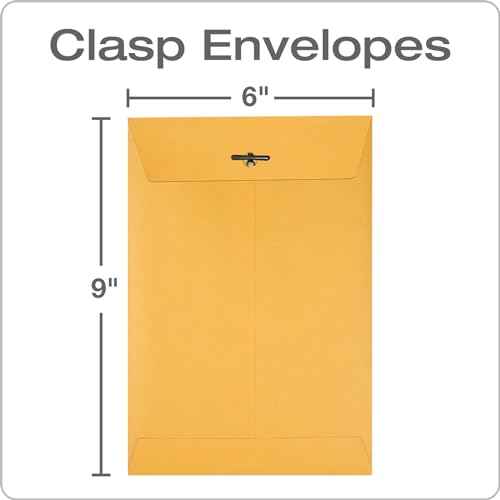 Quality Park 6 x 9 Clasp Envelopes, Clasp and Gummed Closures for Storing or Mailing, 28 lb Kraft Paper, 100 per Box (QUA37855)
