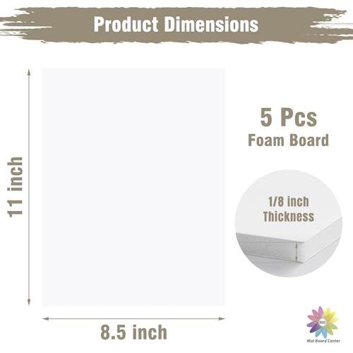 8.5x11 White Foam Boards Pack of 5 - 1/8 Inch Thick for Crafts & Displays