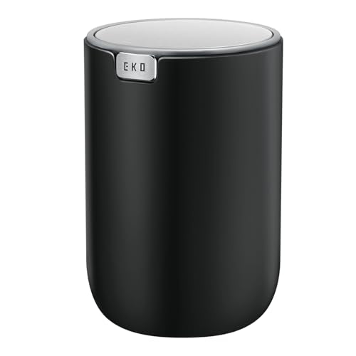 EKO Fandy 1.5L Black Mini Tabletop Trash Bin with Swing Lid for Bathroom & Office