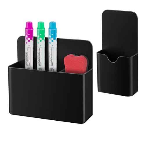 Magnetic Pen Holder for Refrigerator,2Pack Magnetic Dry Erase Marker Holder,Magnetic Pencil Holder for Refrigerator,Whiteboard,Locker Accessories£¨Black£©