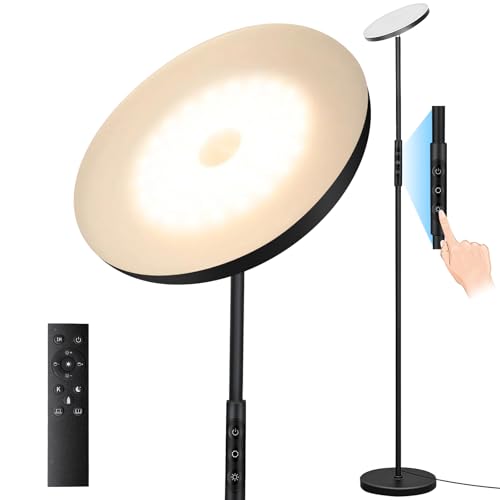 Mukuxin Black 40W LED Torchiere Floor Lamp with Remote, Dimmable & Color Temp 2700K-6500K