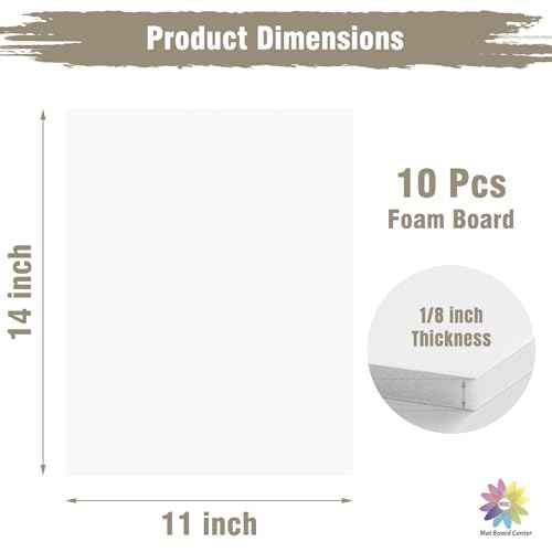 Mat Board Center, Pack of 10 Acid-Free Foam Boards, 11x14 inch White Foam Boards, 1/8" Thick