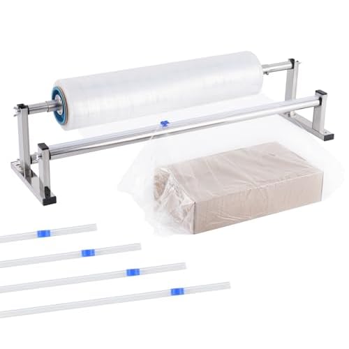 Manual Stretch Film Dispenser Wrapping Machine, 21.6 Inch Stainless Steel Table Stretch Film Packing Machine w/ 4pcs Film Slide Cutter