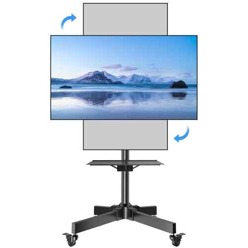 Mobile TV Cart for 23-55 Inch LCD LED Flat/Curved TVs with Tilting and Rotating, Portrait to Landscape, Height Adjustable Portable Rolling TV Stand with Wheels, up to 88lbs Max VESA 400x400 mm