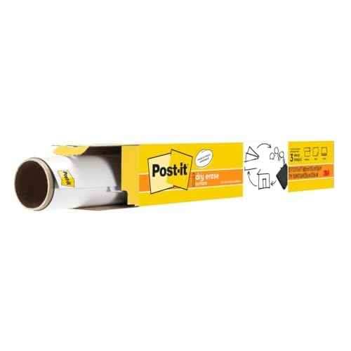 Post-it Dry Erase Whiteboard Film Surface for Walls, Doors, Tables, Chalkboards, Whiteboards, and More, Removable, Stain-Proof, Easy Installation, 3 ft x 2 ft Roll, White, 3 x 2 Feet (DEF3x2)