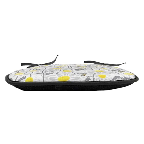 Ambesonne Yellow Chair Seating Cushion Set of 4, Pattern with Bees and Chamomile Daisy Flowers in Flourishing Meadow Nature, Anti-Slip Seat Padding for Kitchen & Patio, 16"x16", Grey Yellow White