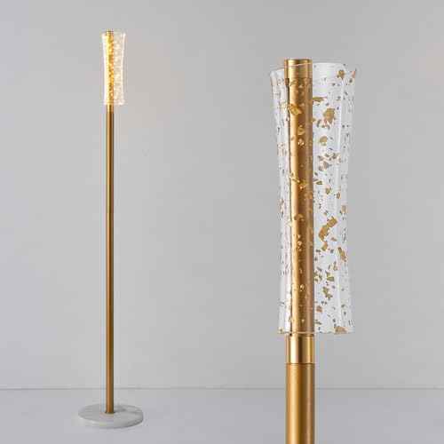 Fiqevs Crystal Floor Lamp, Modern Cylinder Standing Lamp with Crystal Lampshade, Cute LED Floor Light with 3000K Warm Lights, Gold Corner Tall Lamp for Living Room, Bedroom, Girls Room, Office