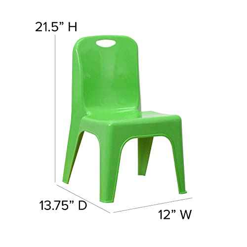 Flash Furniture 2 Pack Green Plastic Stackable School Chair with Carrying Handle and 11" Seat Height