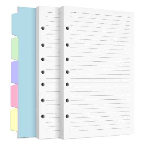 A5 Refill Paper, 7-Hole Planner Inserts for A5 Binder Budget Planner Journals Notebook, Loose Leaf Lined Paper with Binder Dividers, 240 Pages 5-1/2" x 8-1/2", White