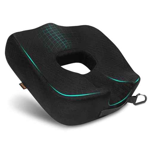 Memory Seat Cushion & Donut Pillow & Donut Cushion with Scientific Center Hole & Two Humps Hip Curve Design - Premium Memory Foam Seat Cushions for Office, Car & Home!(B-Black, Large)