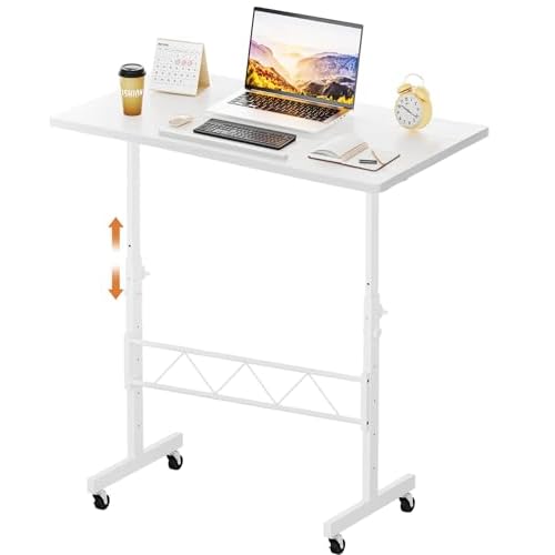 GTRACING Standing Desk Adjustable Height & Tiltable Tabletop, 32 Inch Portable Desk for Home Office Stand Up Work and Walking Pad Treadmill, Small Mobile Computer Table for Laptop, White