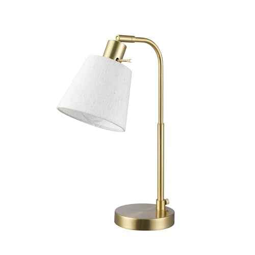 GLOBE Electric 61000057 16" Desk Lamp, Matte Brass Finish, White Shade, Adjustable Pivot Joint, Rotary Switch on Socket, Modern Lighting for Bedroom or Office, Indoor Lights, E26 Base
