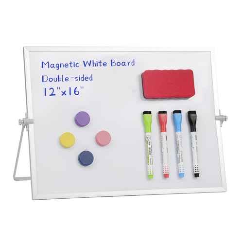 MXG Portable Dry Erase Board, 16x12 inch Double-Sided Magnetic Desktop whiteboard with Bracket, Student Drawing Board Set, Suitable for Office, Teaching, and Home use.