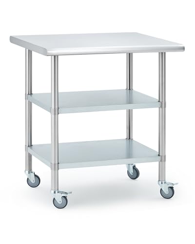 Garvee 24x30x34 inch Stainless Steel Work Table with Casters & 2 Shelves (Variation: Table With Casters&2 Shelves / 24x30inch)