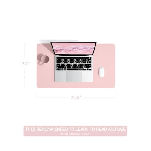 YSAGi Non-Slip Leather Desk Pad, Waterproof Laptop Computer Desk Keyboard Mat, Table Protector Blotter Mat, Large Mouse Pad for Office/Work/Home/Decor(Pink, 23.6" x 13.7")