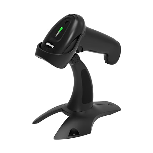 Alacrity 2D 1D Wireless Barcode Scanner with Stand, 3-in-1 Connectivity Bluetooth 2.4G Wireless USB Wired, Barcode Reader with Hands-Free Mode and Vibration Alert, Black