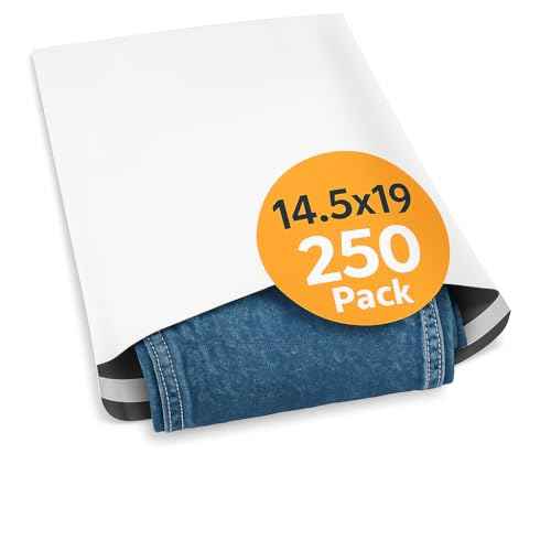 Poly Mailers 14.5x19 (250 Pack) ? 14x19 Polymailers Shipping Bags, Self-Sealing Mailing Envelopes ? 2.5 Mil. Made in Canada