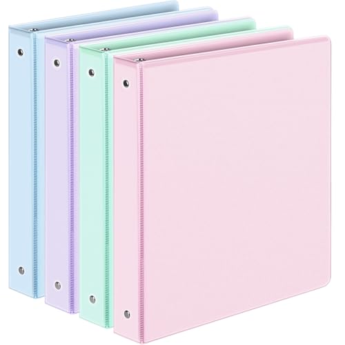 4 Pack Extra Durable 3 Ring Binders 1 Inch, Sooez 1¡± Three Ring Binder, Eco-Friendly & PVC Free, Customizable Clear View Cover for Letter Size 8.5 x 11'' Paper, Pastel School Office Supplies for Girl